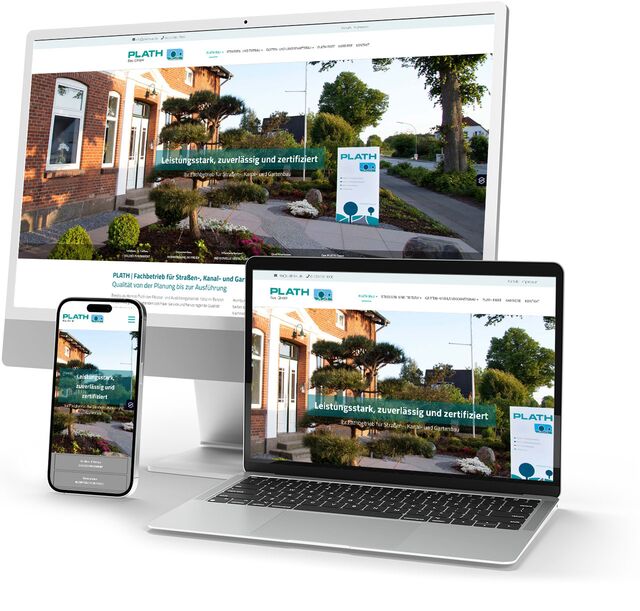 Referenzbild Plath Bau GmbH als Composing für Desktop, Laptop und Smartphone